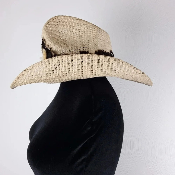 JMG Hats Straw and feathers US size 6 5/8